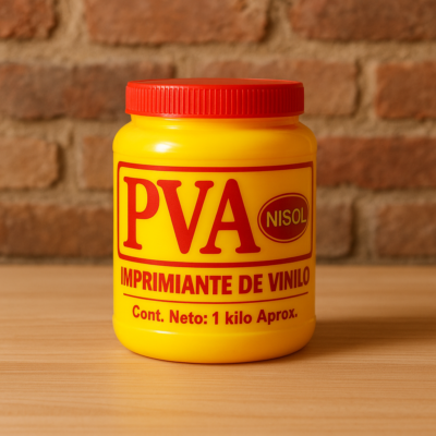 PVA NISOL de 1 kilo para sellar estuco, cemento o ladrillo antes de aplicar pintura para interior, exterior o madera, mejora adherencia y reduce consumo.